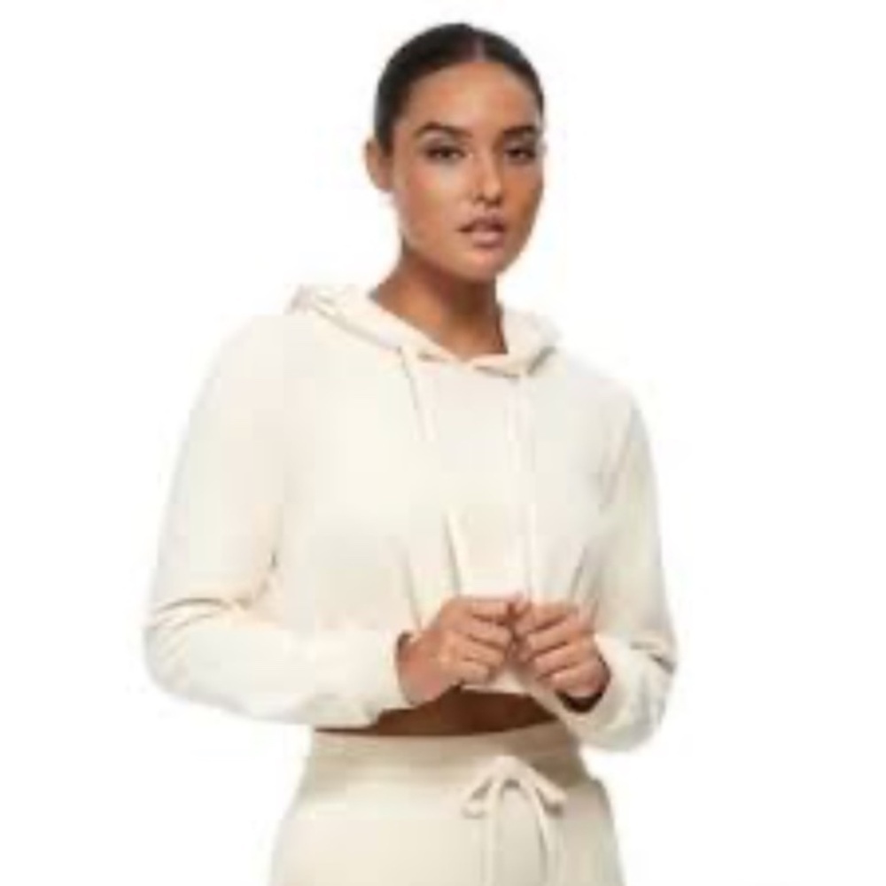 True Religion Velour Cropped Pullover Hoodie Sweatshirt